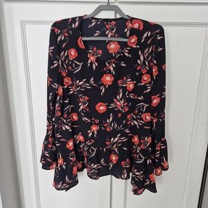 Gibson Black and Red Floral Blouse